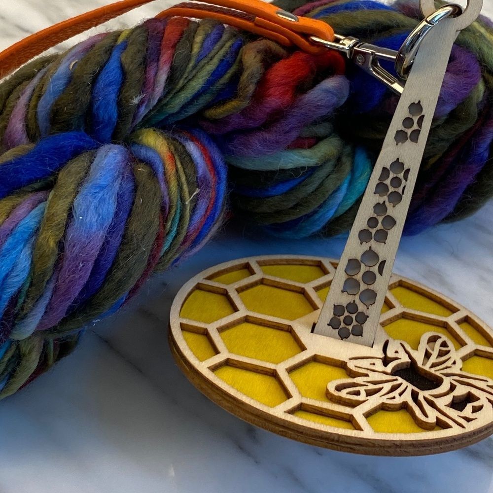 Wrist Yarn Holder: Bumble Bee Honeycomb Design Wood Crochet Knitting Carousel